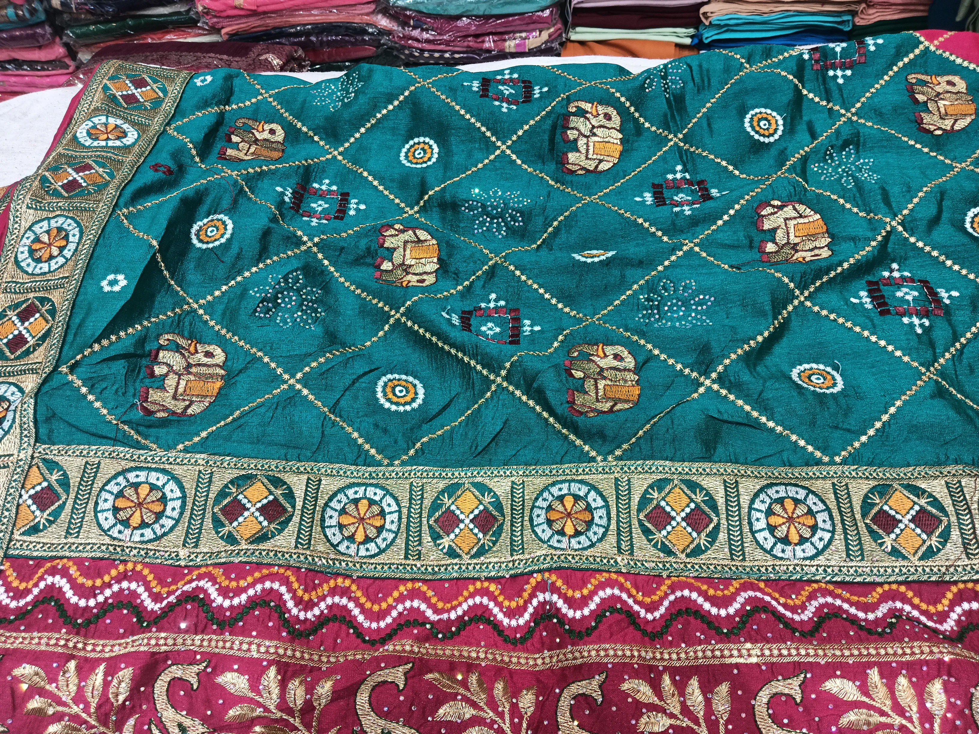 Peacock Embroidery Art Silk Saree view 2