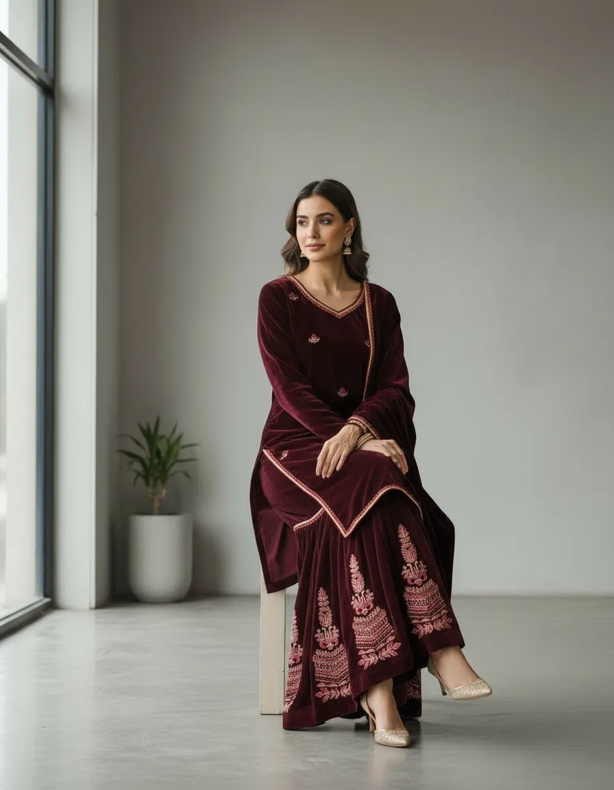 Velvet Sharara Suit view 2