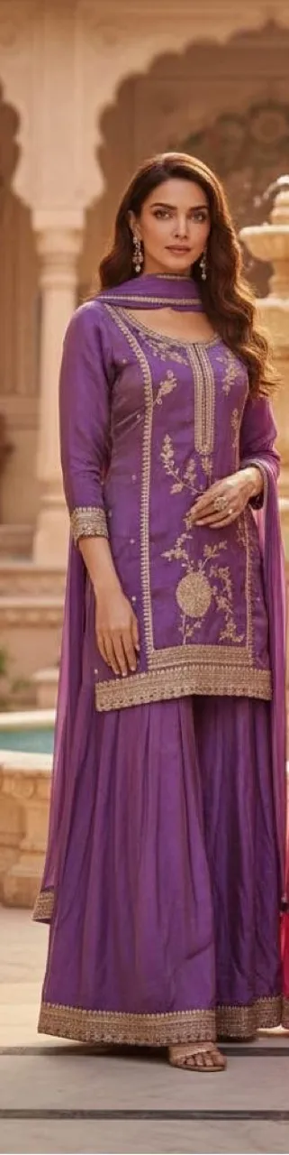 Purple Embroidered Salwar Kameez view 2