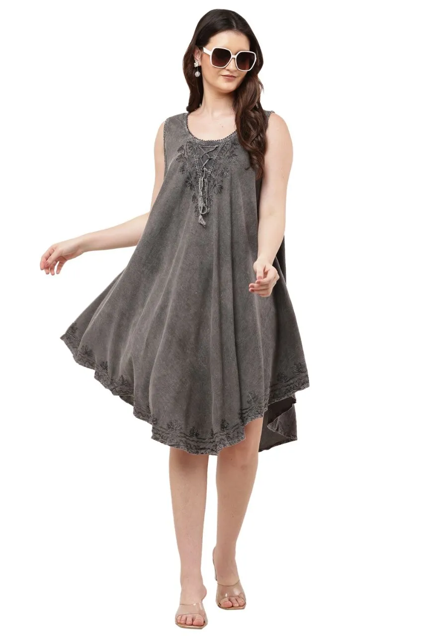 Embroidered Grey Umbrella Dress view 5
