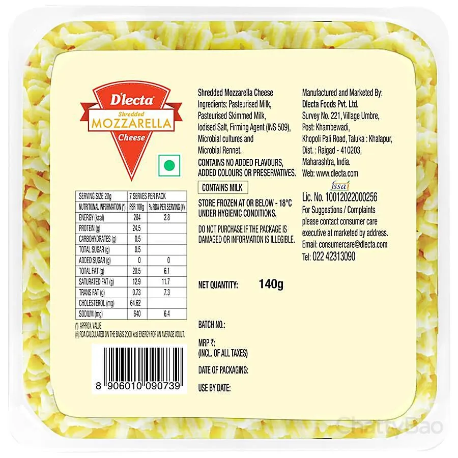 D'lecta Mozzarella Cheese -Shredded 500 g view 2