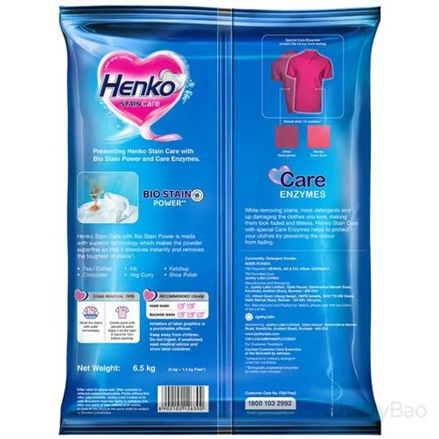 Henko Detergent Powder - Stain Care 6.5 Kg (5 Kg + 1.5 Kg Free) view 2