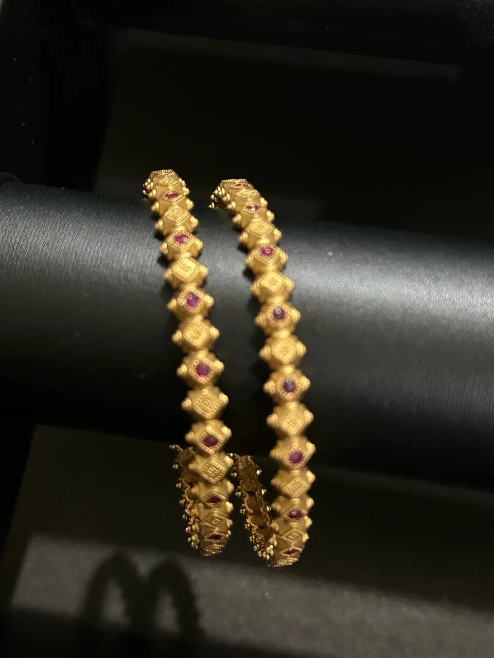 Gold Polished Ruby Bangle Set view 3