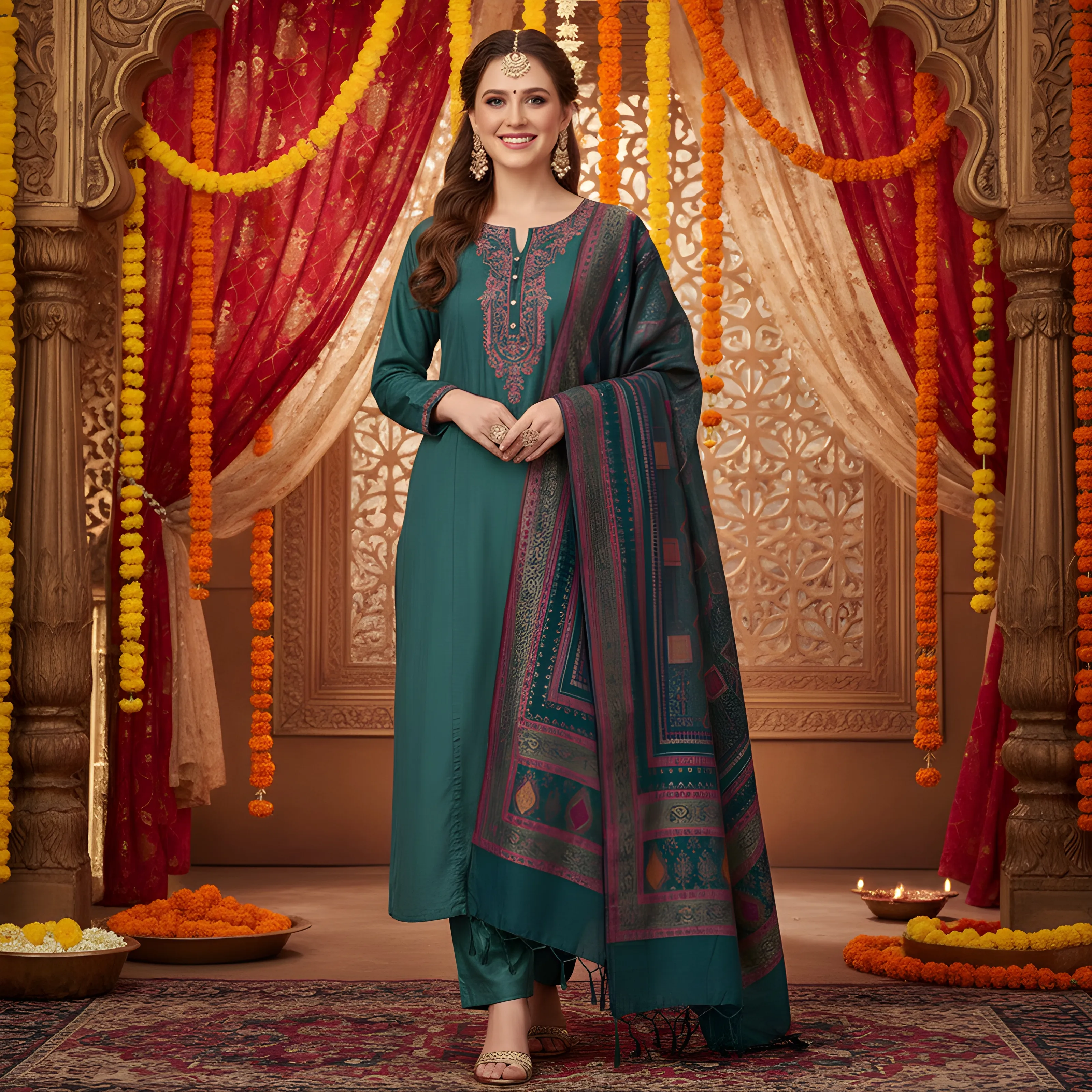 Embroidered Kurti with Dupatta