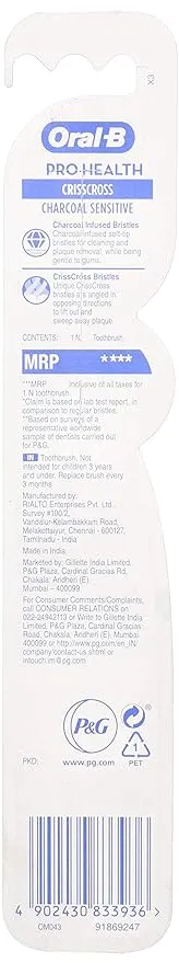 Oral B Pro-Health Criss Cross Charcoal manual Toothbrush 1 Peice view 2