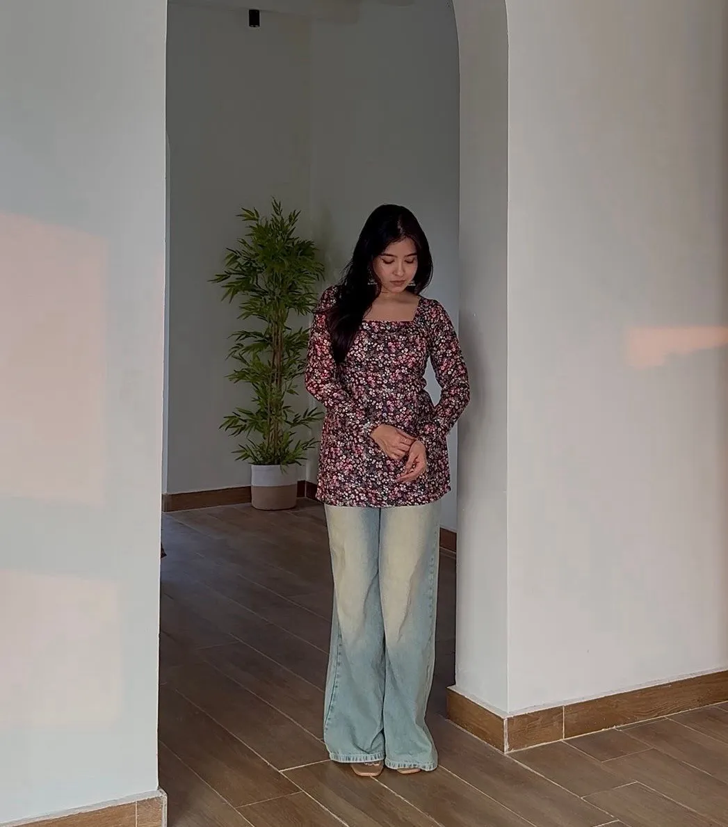 Black Floral Woolen Kurti view 2