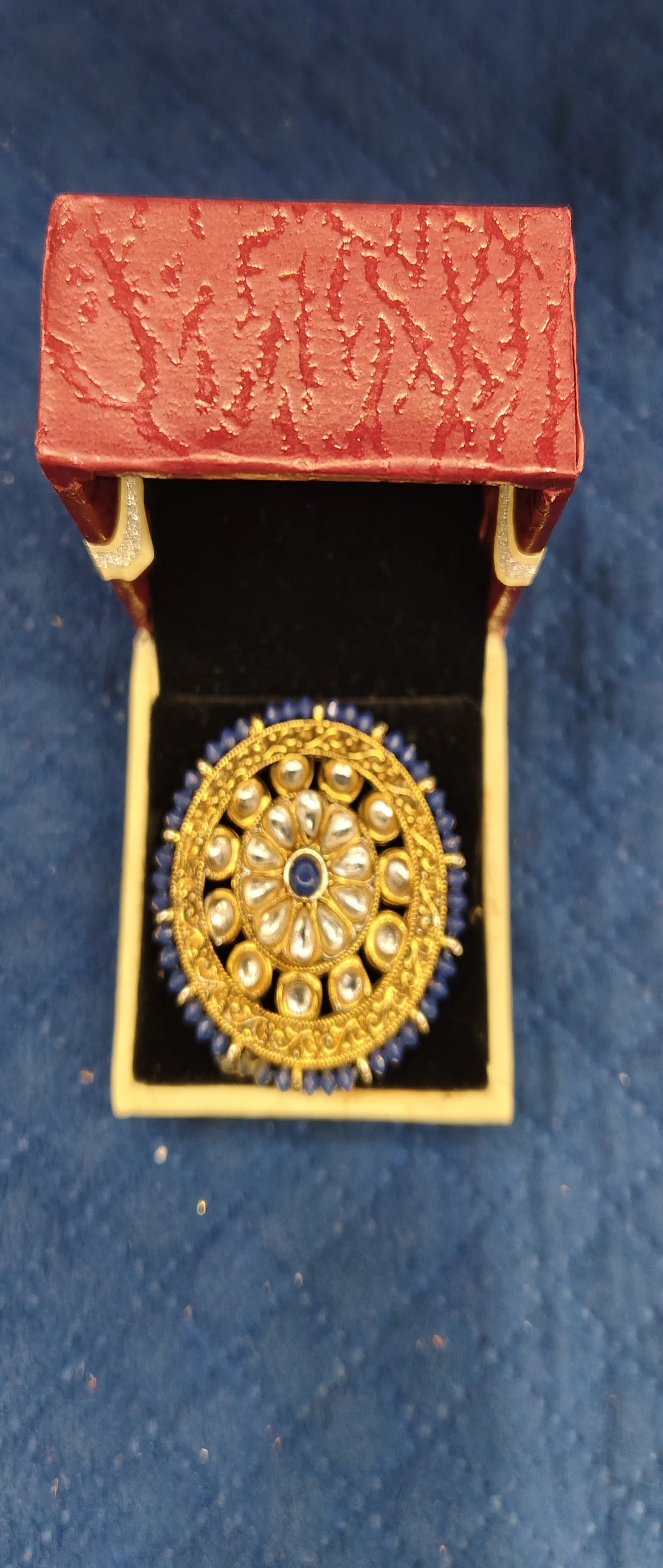 Traditional Gold-Plated Blue Design Kundan view 2