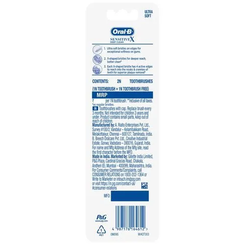 Oral-B Sensitive X Deep Clean Toothbrush Ultra Soft Bristles 2 Pieces view 2