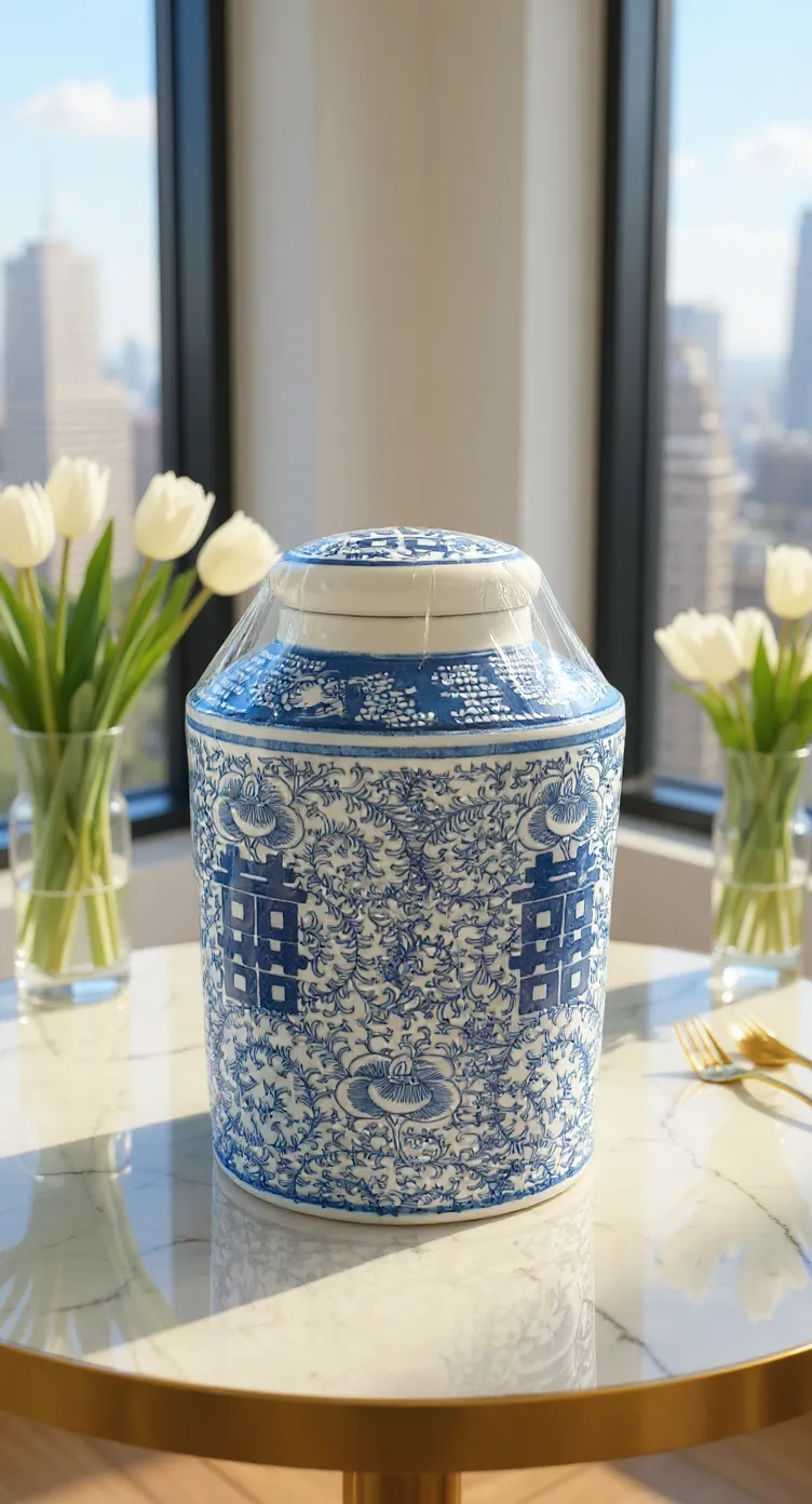 Blue and White Porcelain Candy Jar view 2