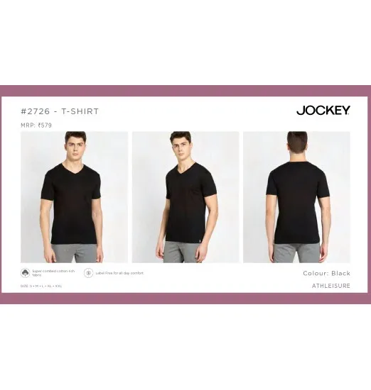 Jockey T-Shirt V Neck Half Sleeve Black view 2