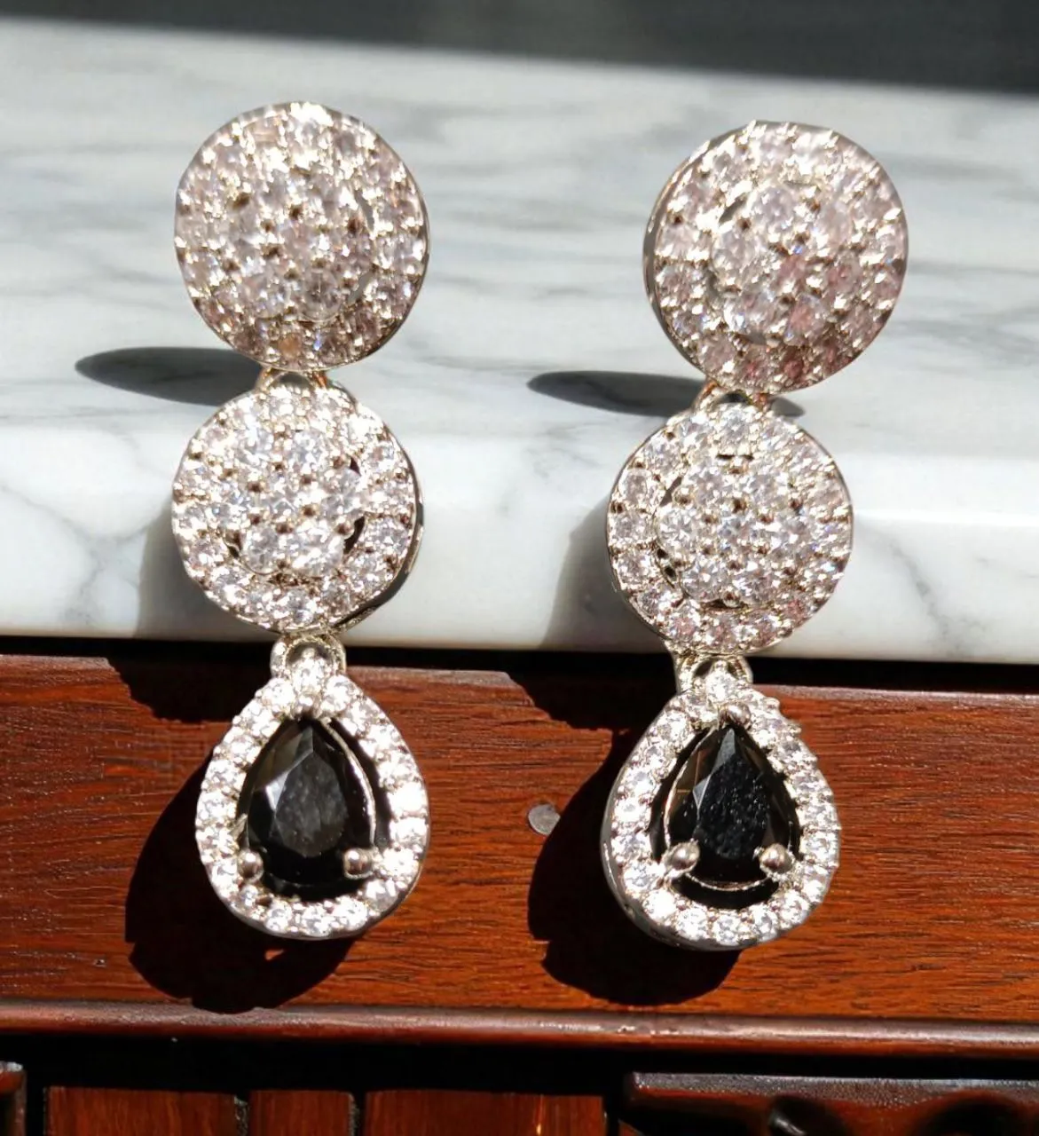 Black Diamond Teardrop Necklace Set view 3