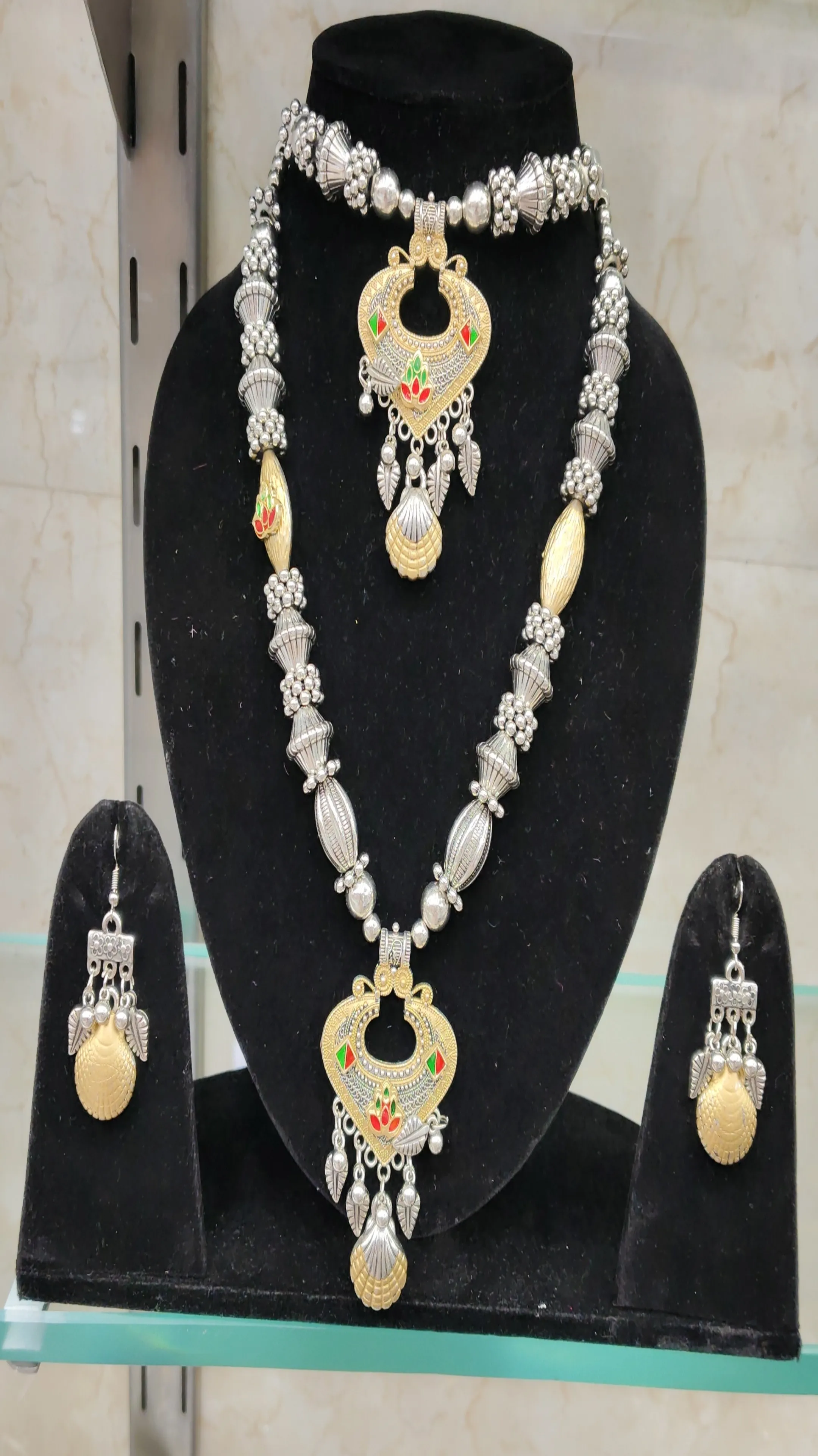 Oxidised Traditional Silver and Gold-Toned Jewelry Set view 2
