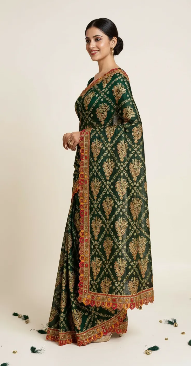 Embroidered Jaipuri Saree, view 2