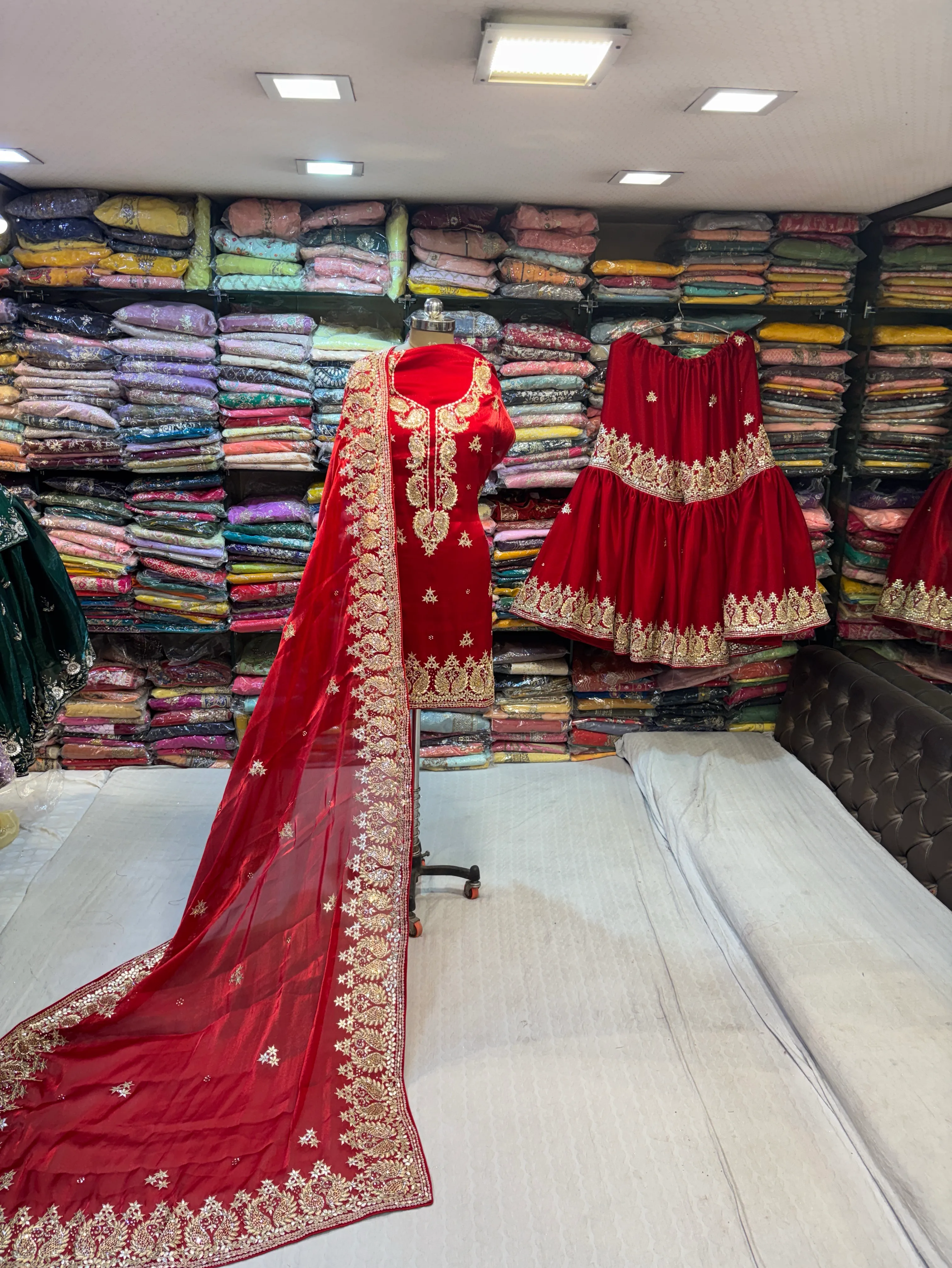 Red Embroidered Garara Set view 2