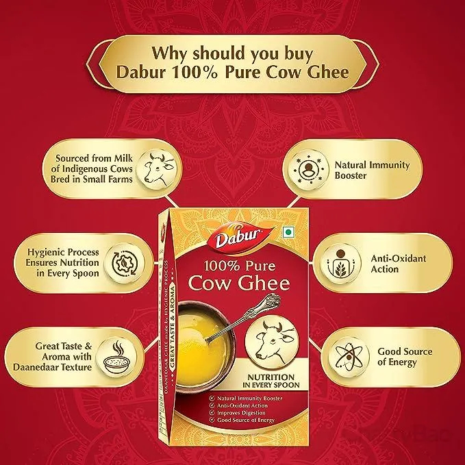 Dabur 100% Pure Daanedaar Cow Ghee Carton 1 L view 2