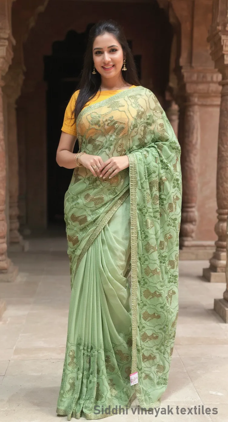 Siddhi Vinayak Textiles Green Embroidered Saree view 2