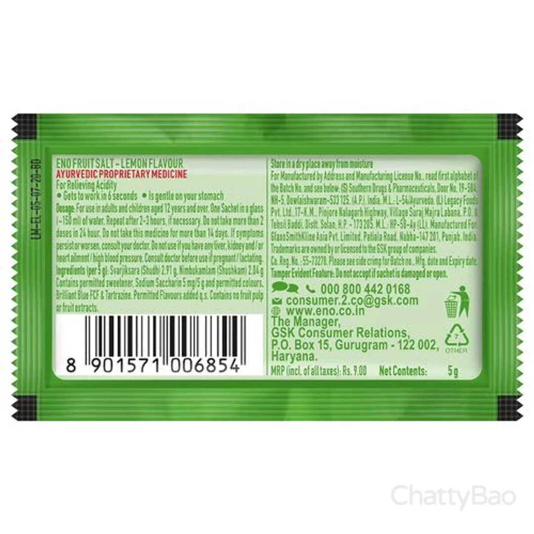 Eno Fruit Salt - Lemon Flavor 5 g view 2