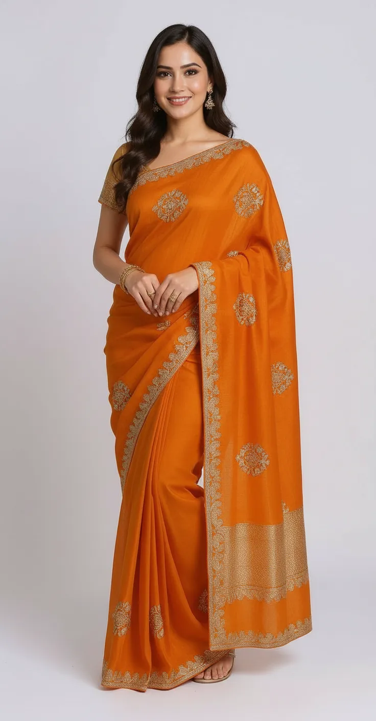 Elegant Embroidered Saree with Golden Border – Available in Multiple Colours view 6