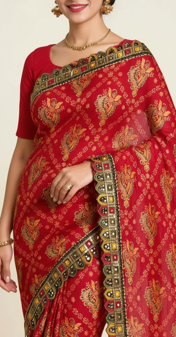 Embroidered Jaipuri Saree. view 4