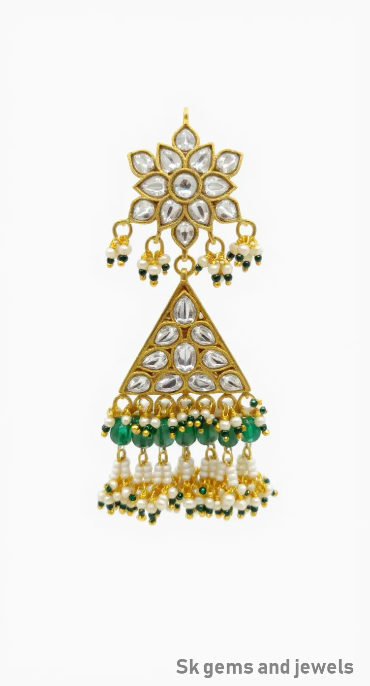 Traditional Indian Earrings Jadau Kundan view 2