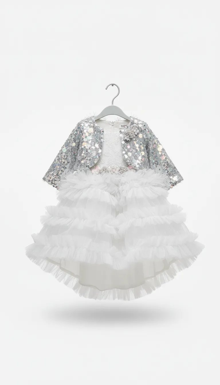 Girls Fancy Frock Silver view 2