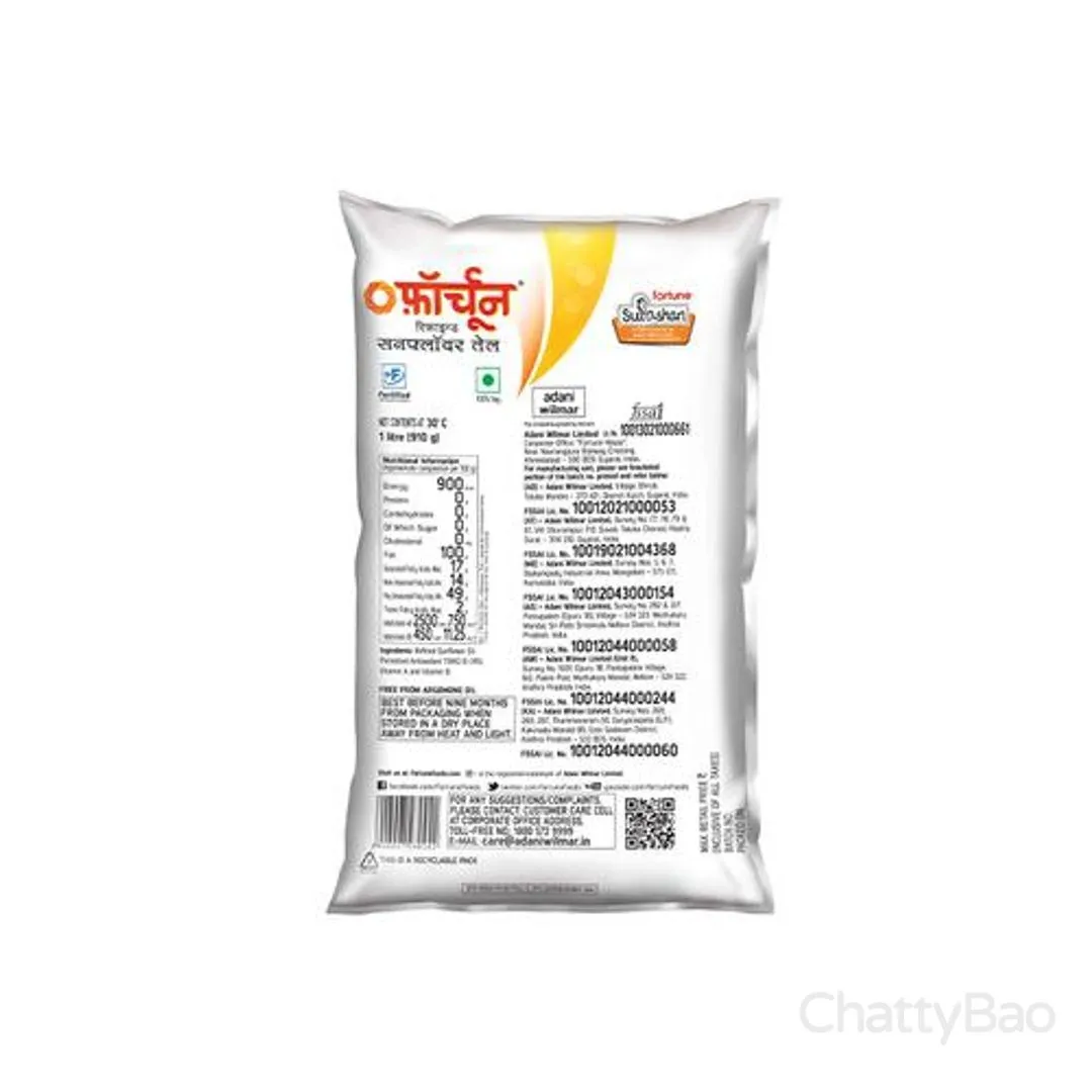 Fortune Refined Sunflower Oil Pouch 1 L view 2