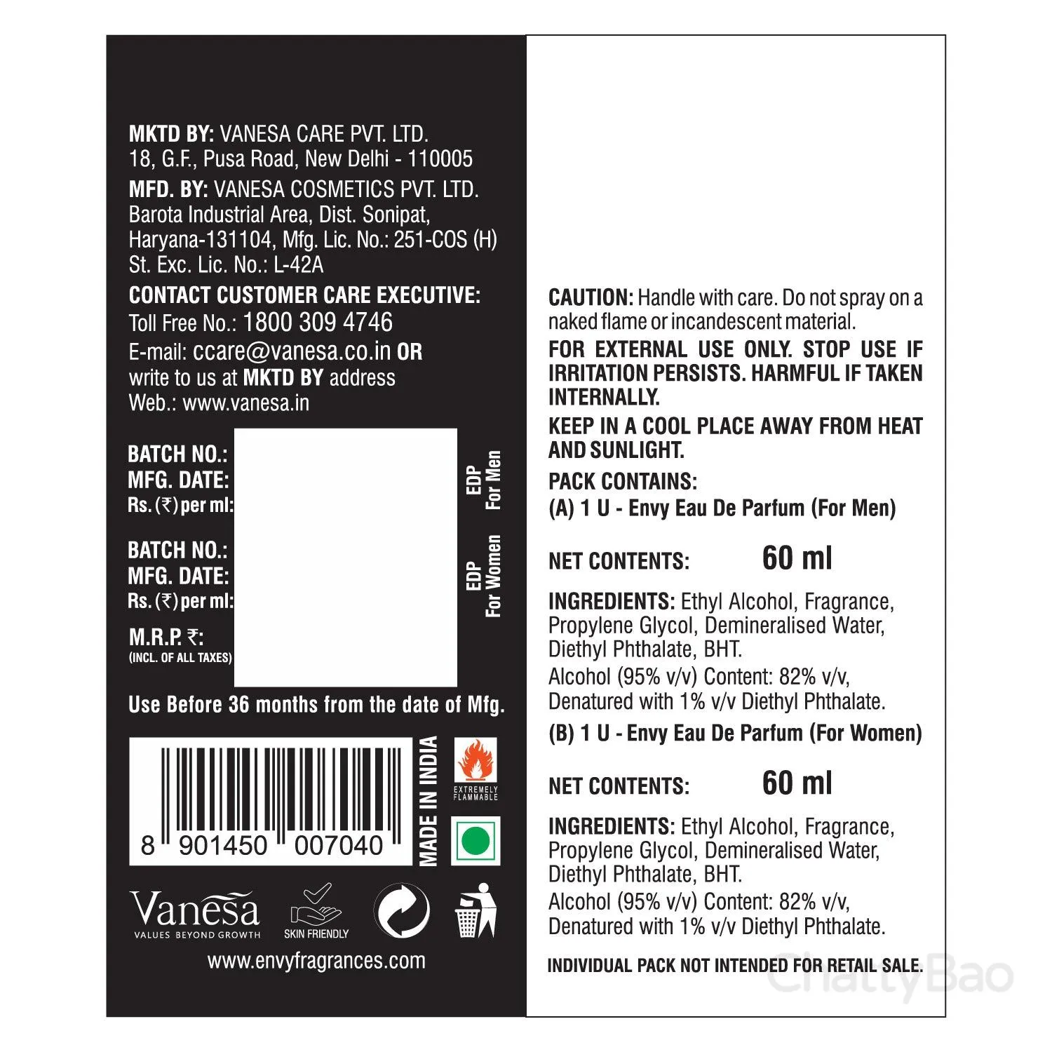 Envy Black & White Perfume For Men & Women 120 ml view 2