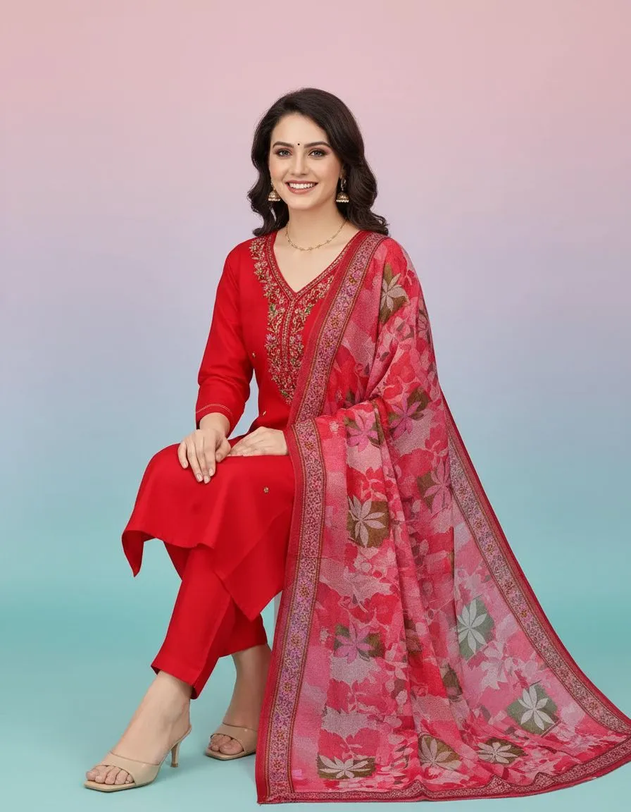 Neelashree Vastram Red Embroidered Suit view 2