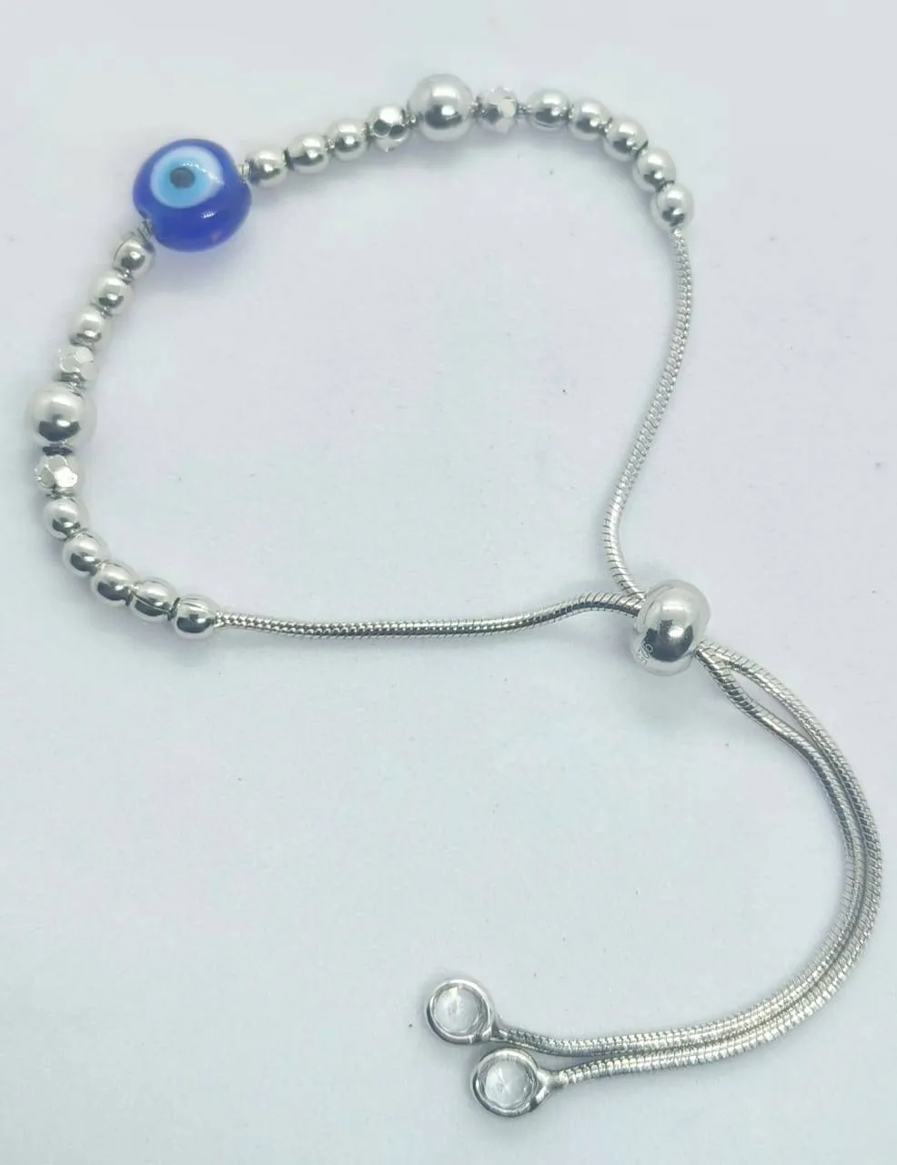 Silver Beaded Bracelet with Evil Eye Charm (AVSBR-26) view 4