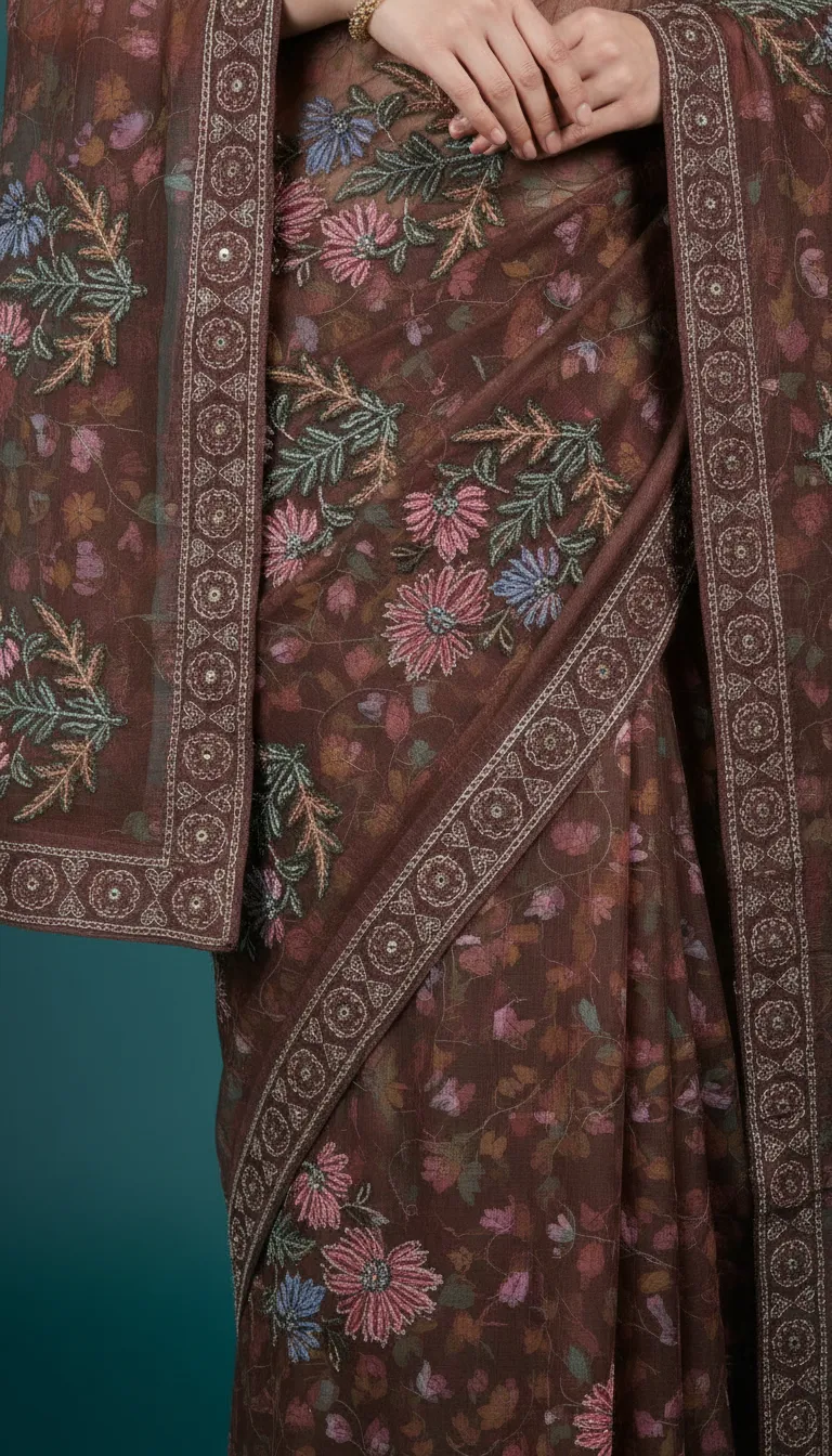 Embroidered Flower Saree view 3