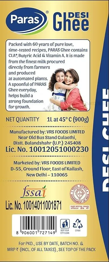 Paras Desi Ghee Carton 1 L view 2