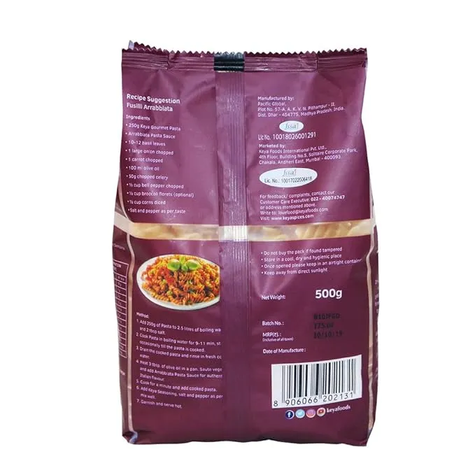 Keya Spirali Fusilli Wheat Semolina Pasta 500 g view 2