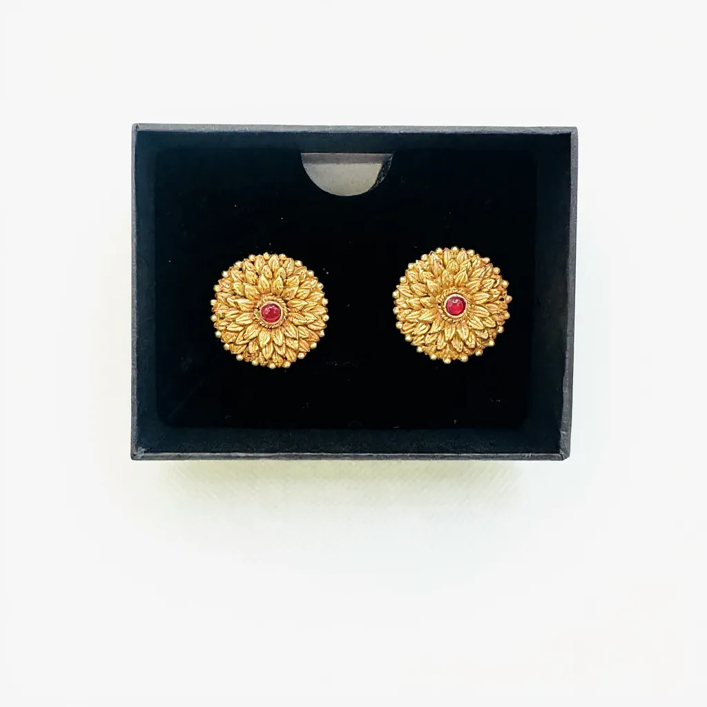 Golden Floral Stud Earrings view 2