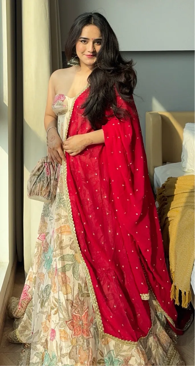 'Gulzar' Corset Lehenga- Beige view 4