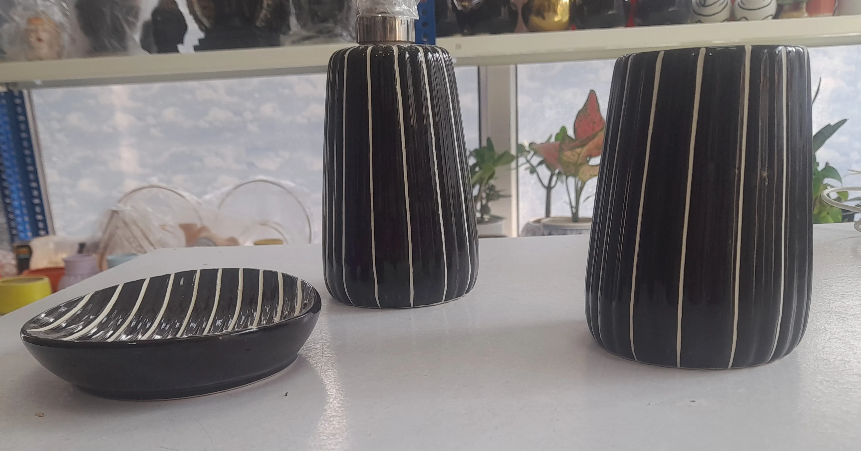 Stripe Ceramic Bathroom Set Of 3 Nos view 2
