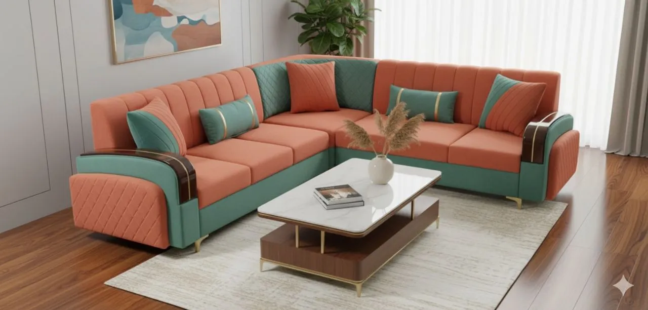 Aqua Coral L-Shape Sofa view 2