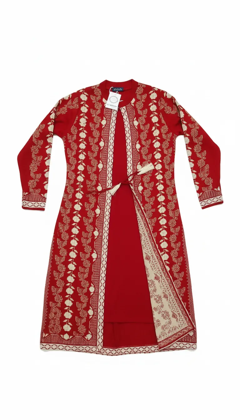 Red Embroidered Kurta view 2