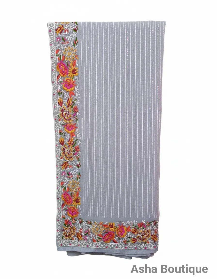 Embroidered Fabric Saree view 2