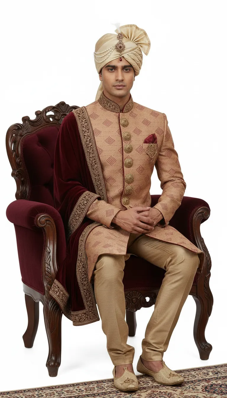 Designer Maroon combination Sherwani view 3