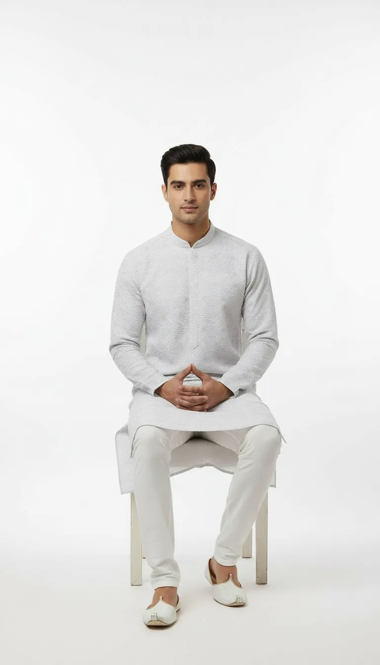 Mens Designer White Kurta view 6