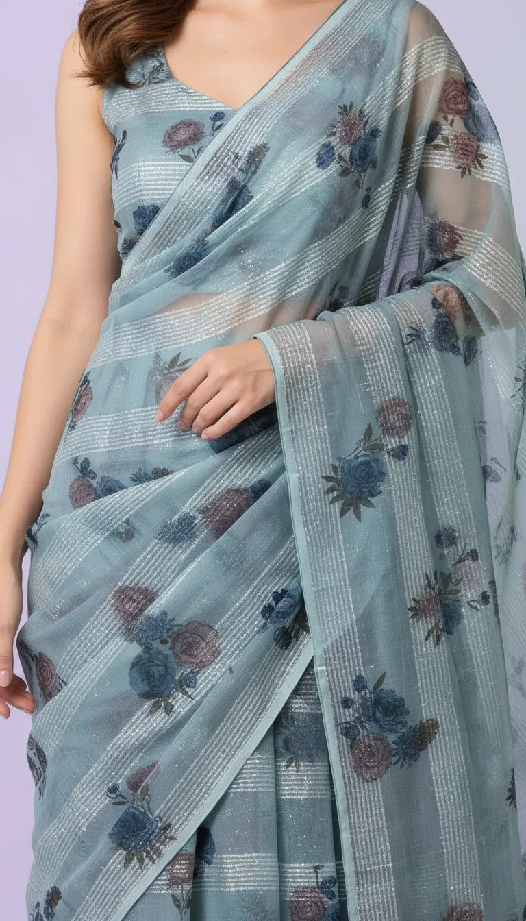 Designer Floral Saree view 3