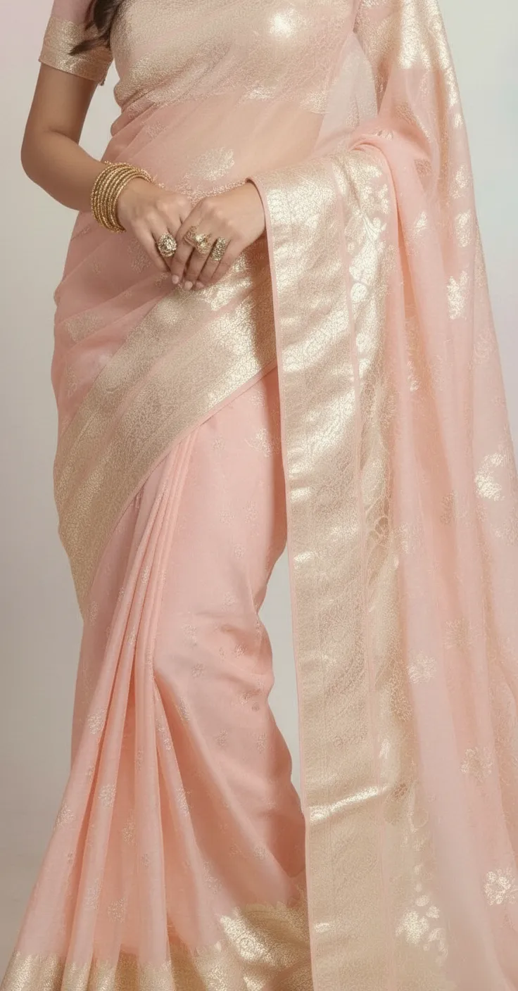 Elegant Banarasi Light Pink Saree view 3