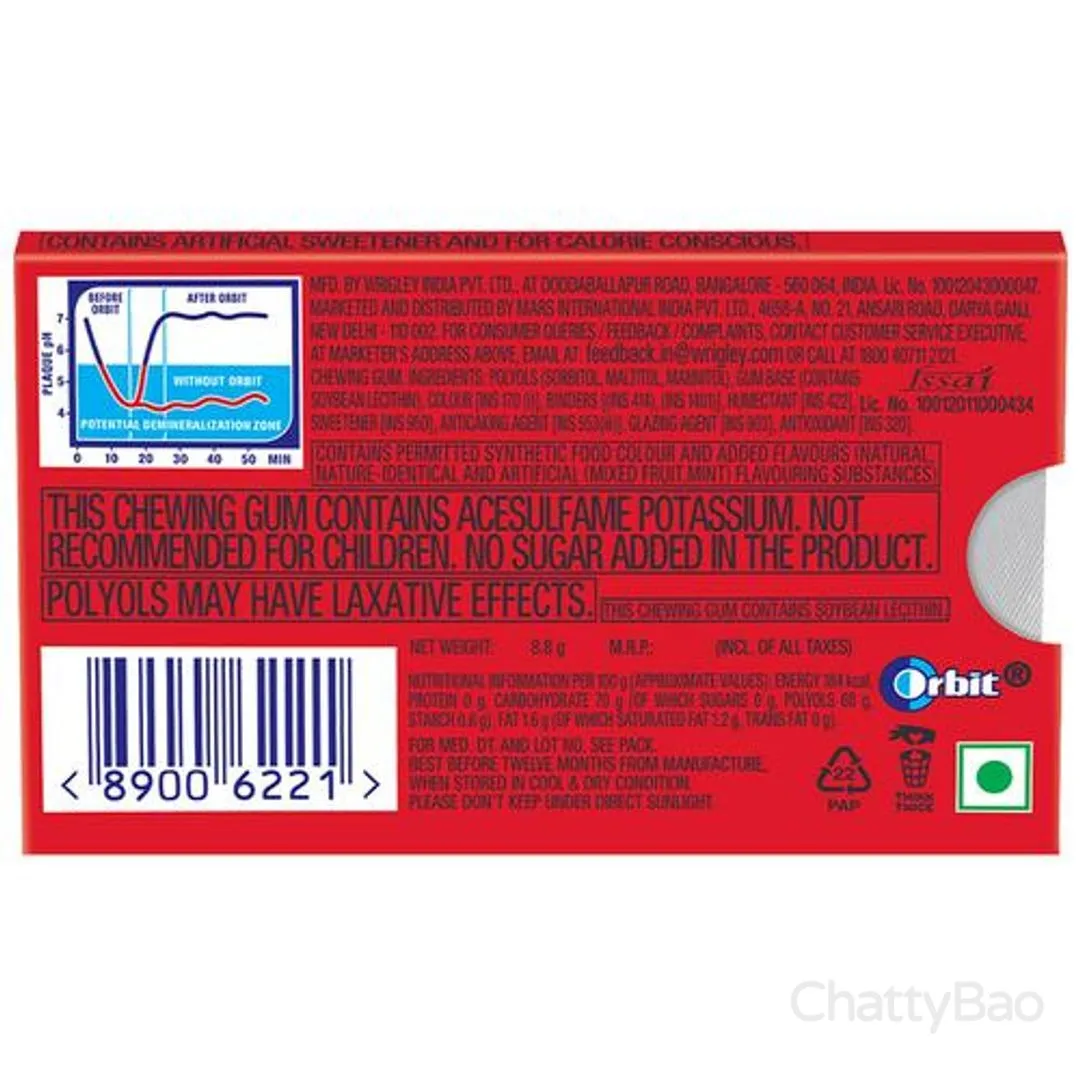 Orbit Sugar Free Mixed Fruit Chewing Gum 8.8 g view 2
