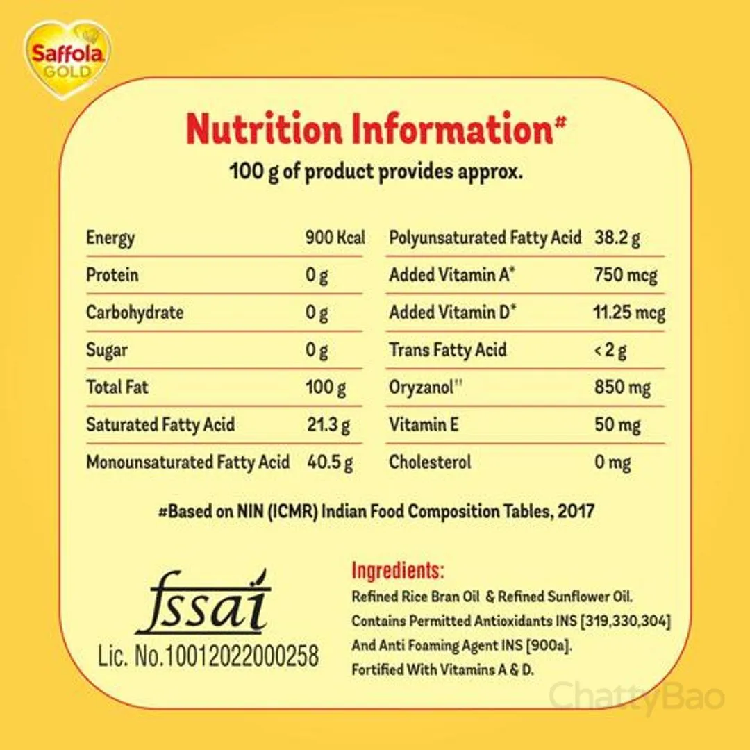 Saffola Gold Refined Cooking Oil Pouch 1 L view 3