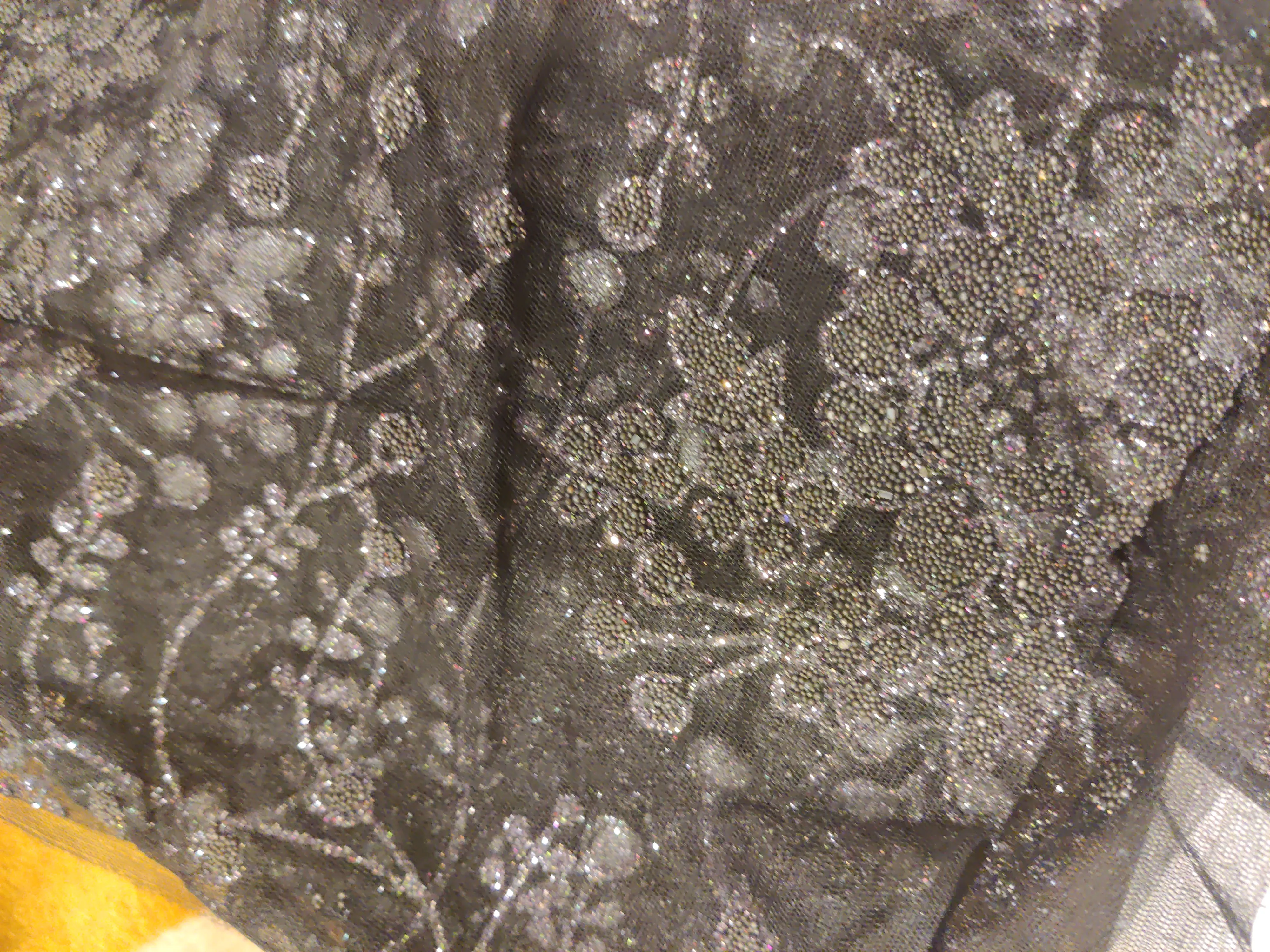 Jet Black Embellished Net Fabric view 2