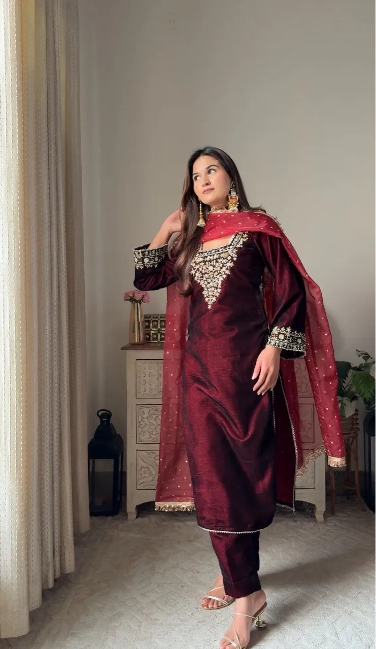 ‘Mehrunisa’ Velvet Suit Set view 4
