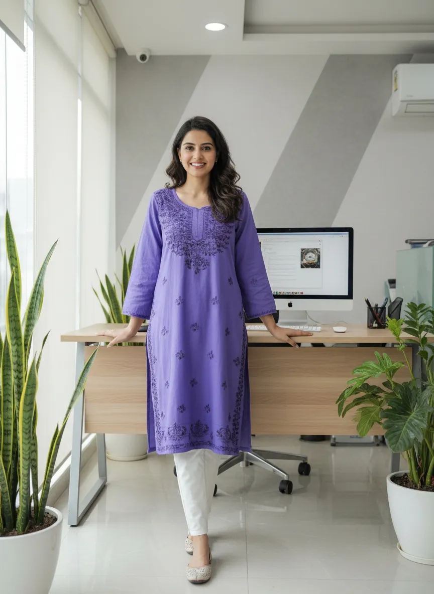 Purple Embroidered Kurti view 5
