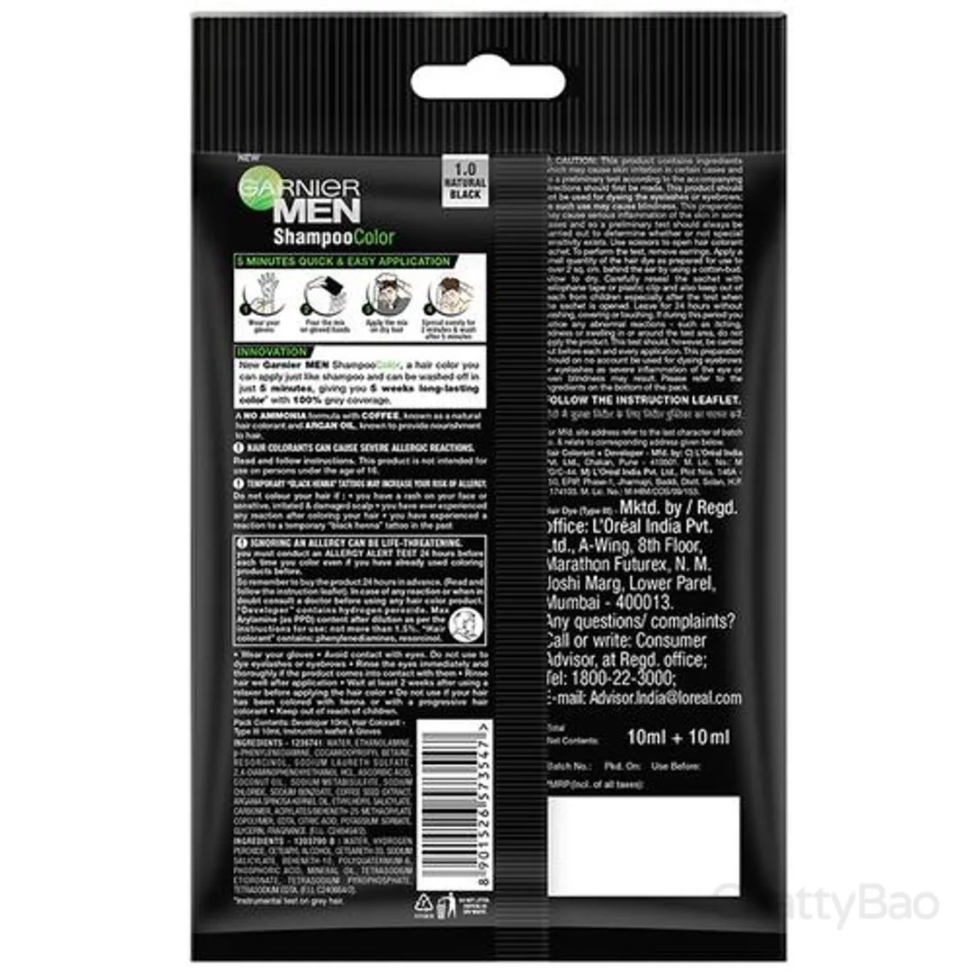 Garnier Men Shampoo Colour 10 ml + 10 ml Natural Black view 2