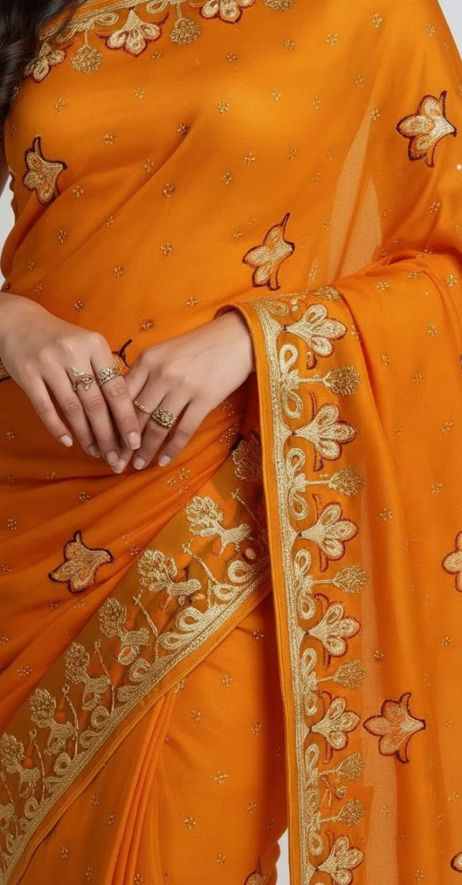 Elegant Embroidered Saree with Designer Floral Border – Available in Multiple Colours view 3