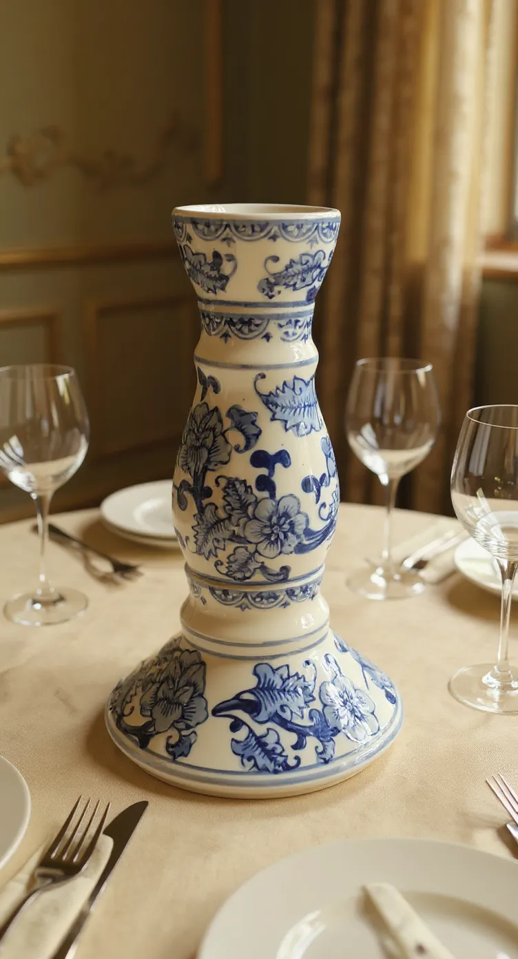 Blue and White Ceramic Candle Holder view 3